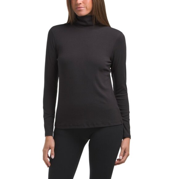 JONES & CO JONES NEW YORK Black Onyx Pima Cotton Long Sleeve Turtleneck Sweater - Picture 1 of 2